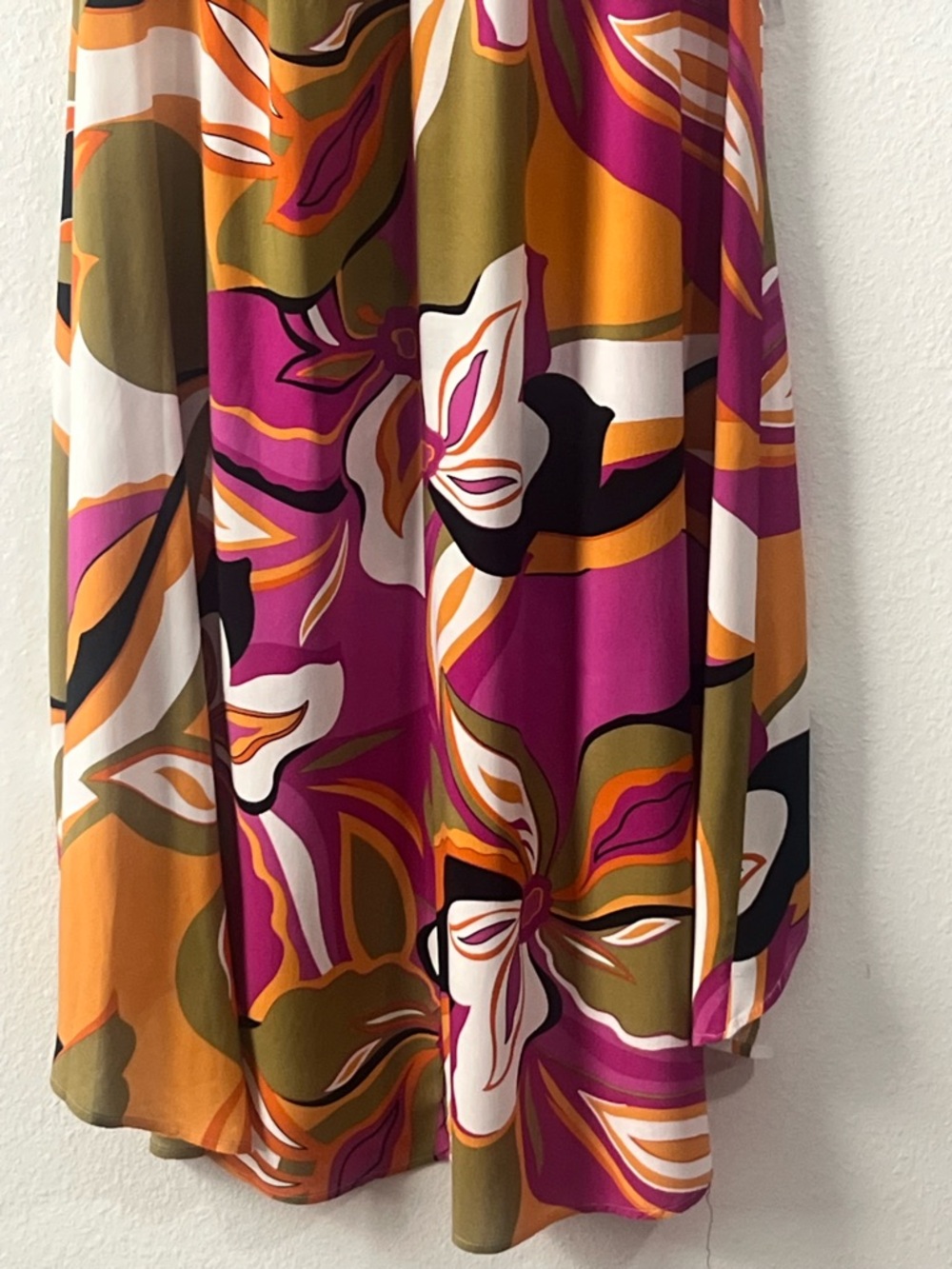 MSK Magenta, Olive & Orange Floral High-Low Dress, Size XL - Picture 7 of 9